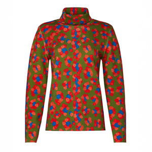 Aztech Mountain Leopard Print Virgin Wool Ski Base Layer Turtleneck US 12 IT 48